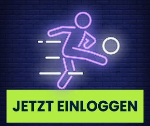 Spieler tritt gegen Ball in leuchtender Neon Grafik